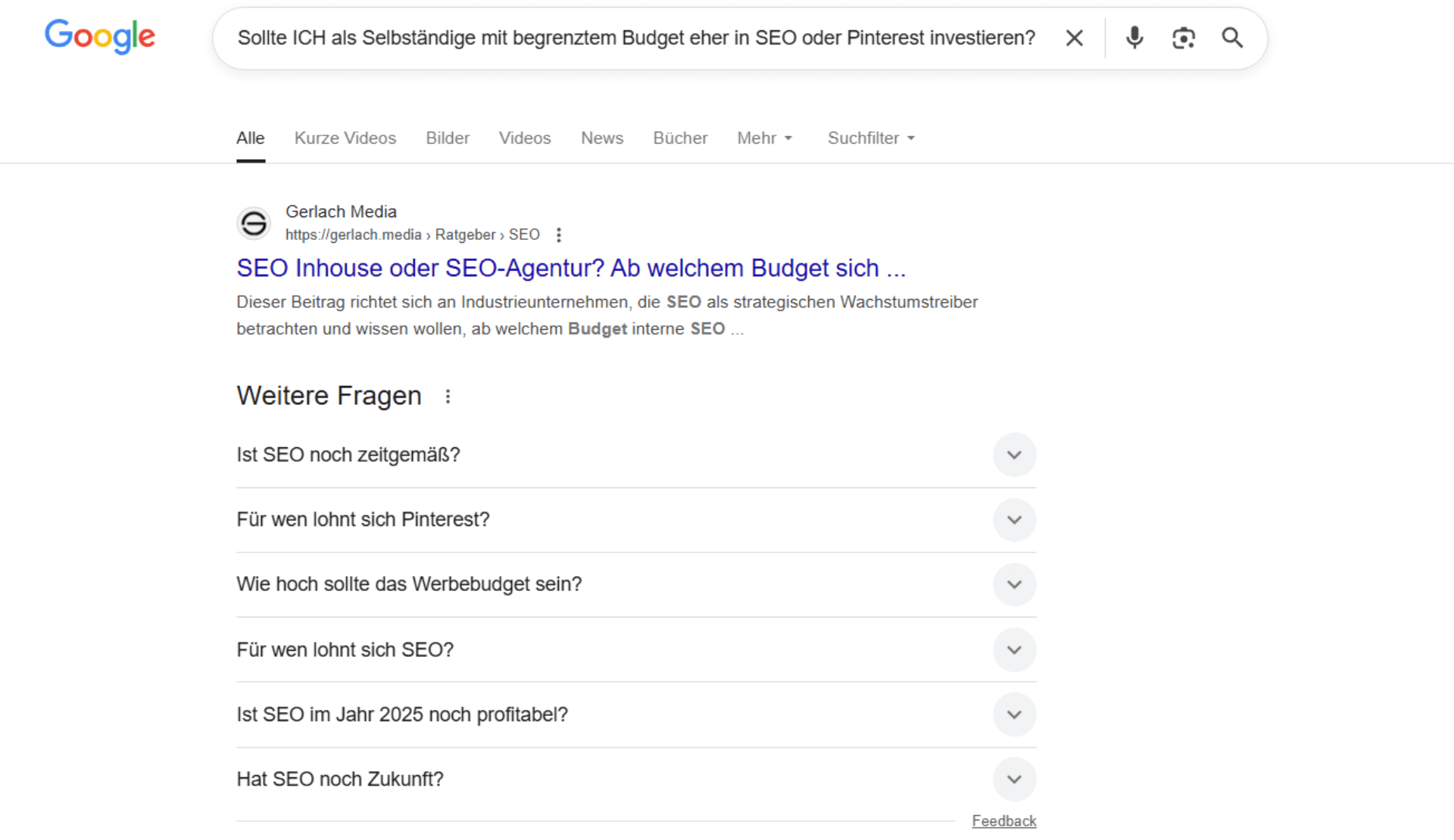 Google Suchergebnisse mit offenen Fragen, die von KI Overviews nicht beantwortet werden